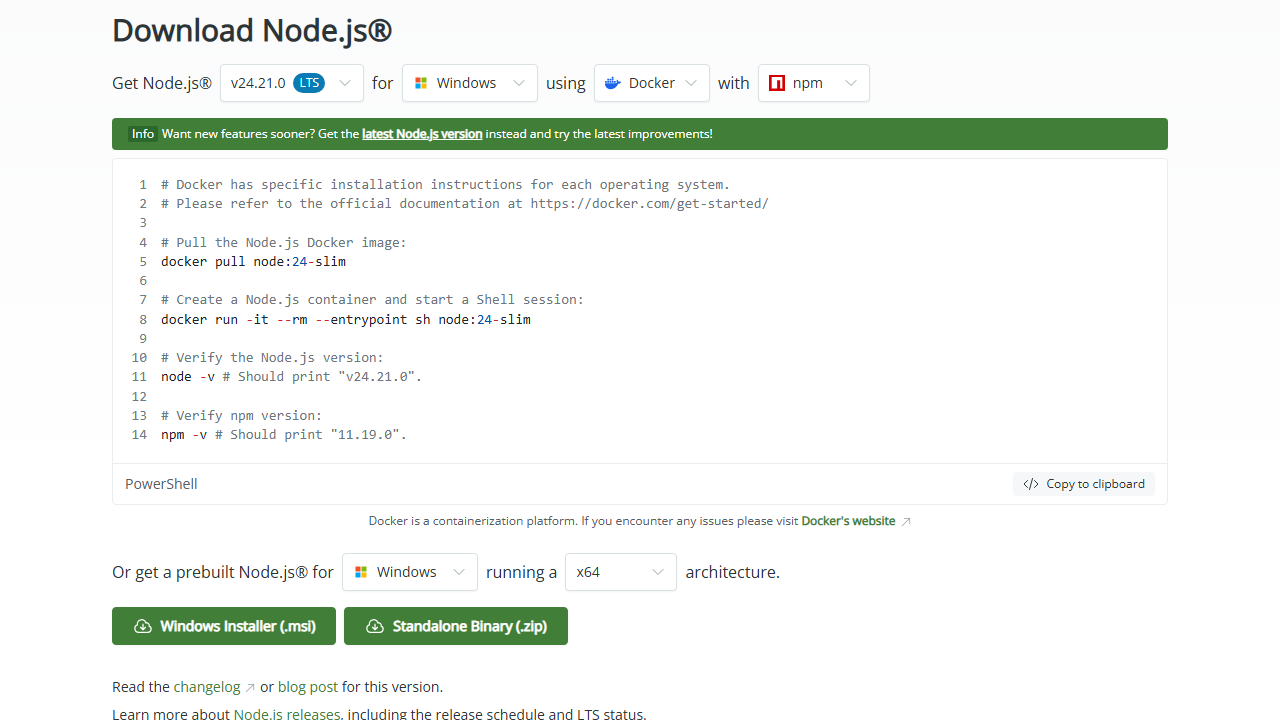 Скриншот: Страница загрузки Node.js на официальном сайте