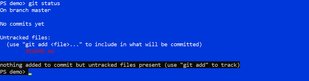 Скриншот: Результат команды git status в учебной папке