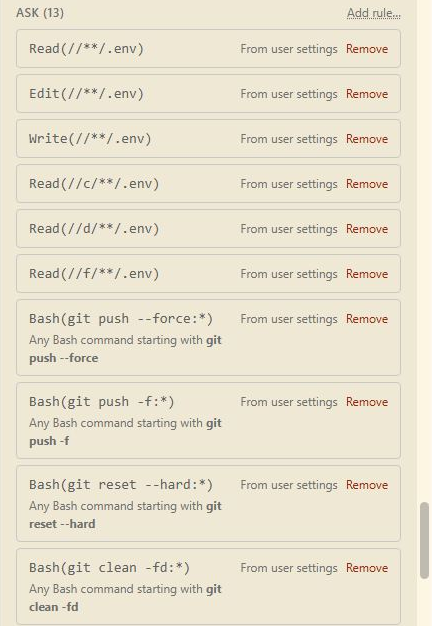 Окно Permission rules, раздел ASK