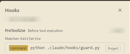 Скриншот: Окно /hooks в Claude Code со списком настроенных хуков