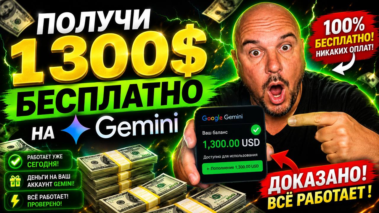 $1,300 бесплатно на Gemini от Google